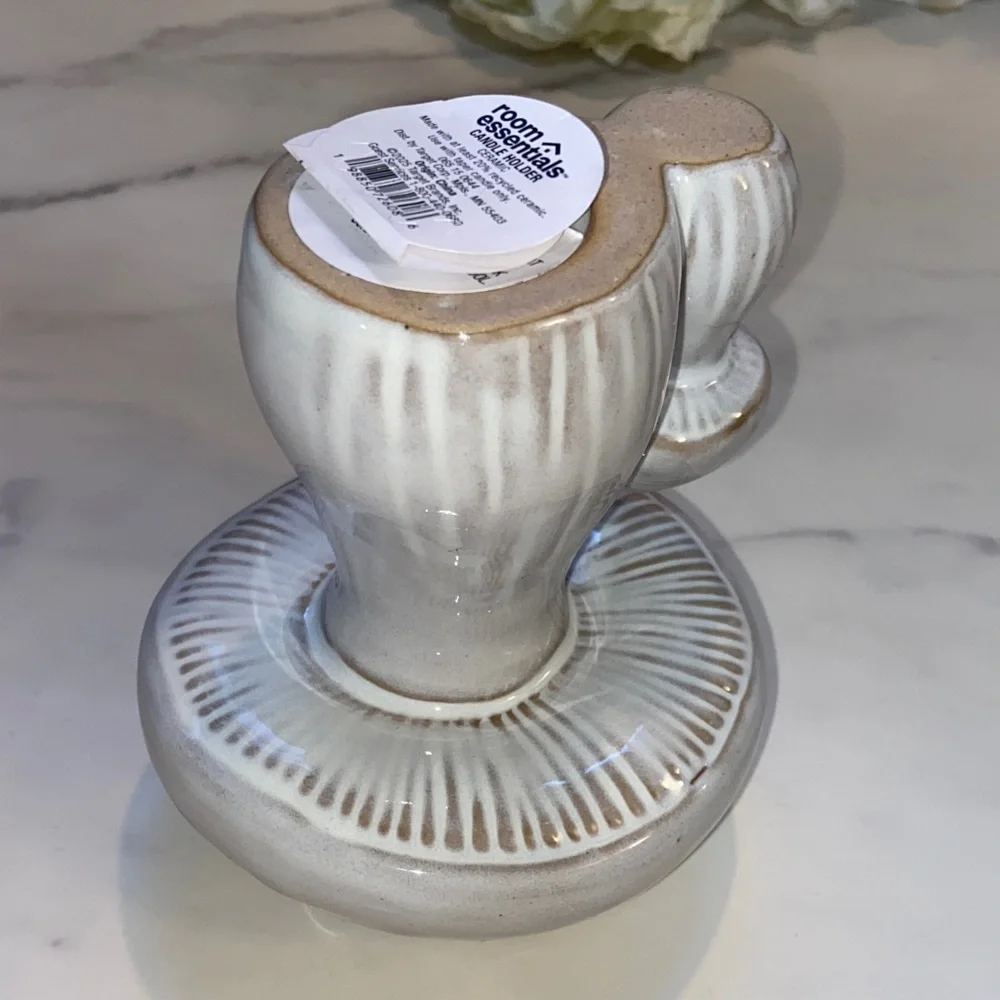 Ceramic Mushroom Sculpture Candle Holder- White and Gray